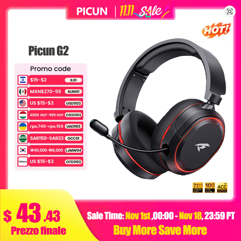 Wireless Earbuds Gaming Low Latency - Picun G2 2,4 GHz Bluetooth auriculares